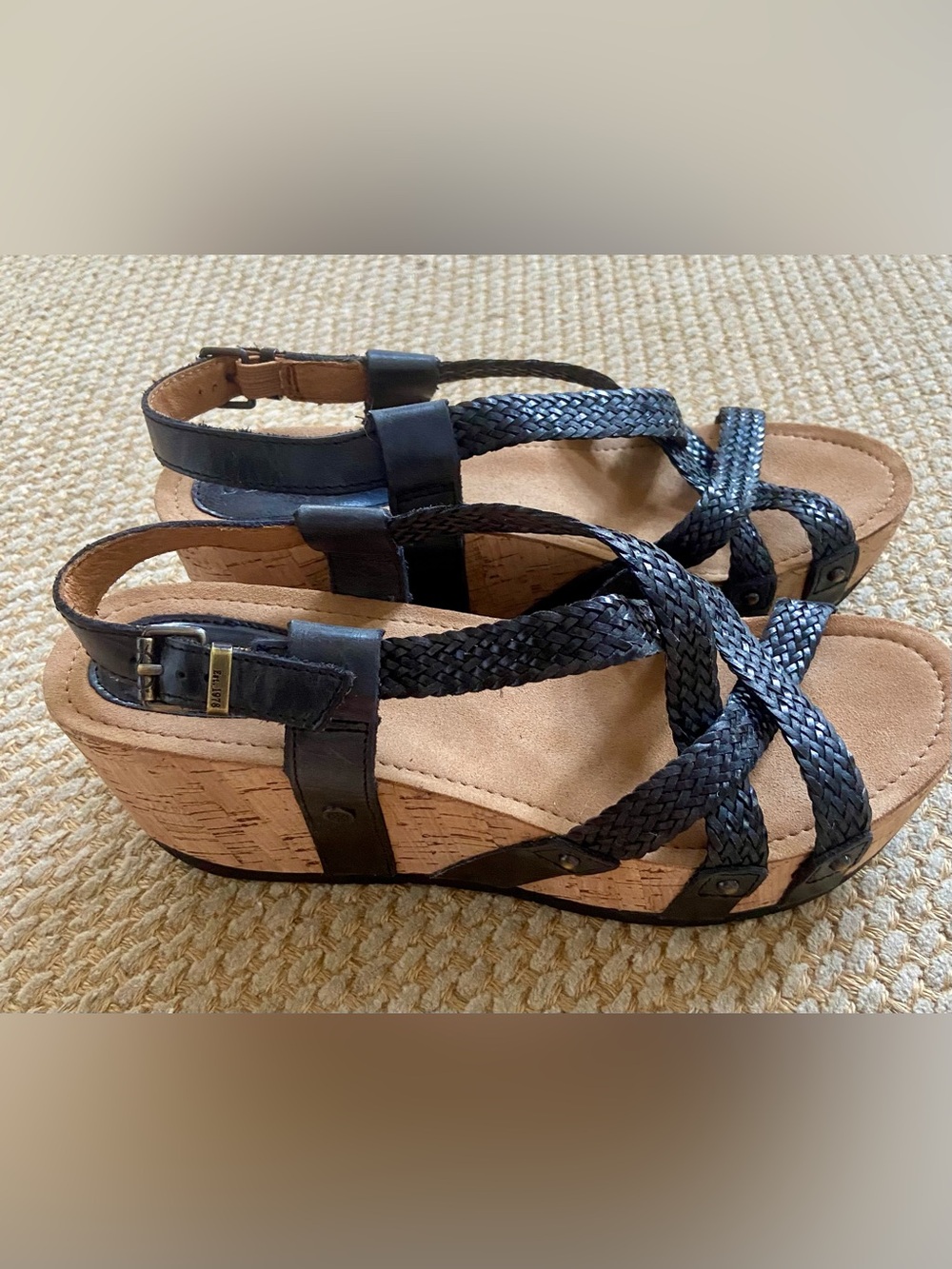 NWOT Bussola Black Braided Wedge Sandal Size 40